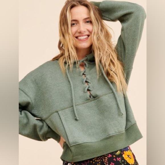Free People Hoodie Womens Small FP Movement Believe It Lace Up Activewear Fit - Picture 1 of 8